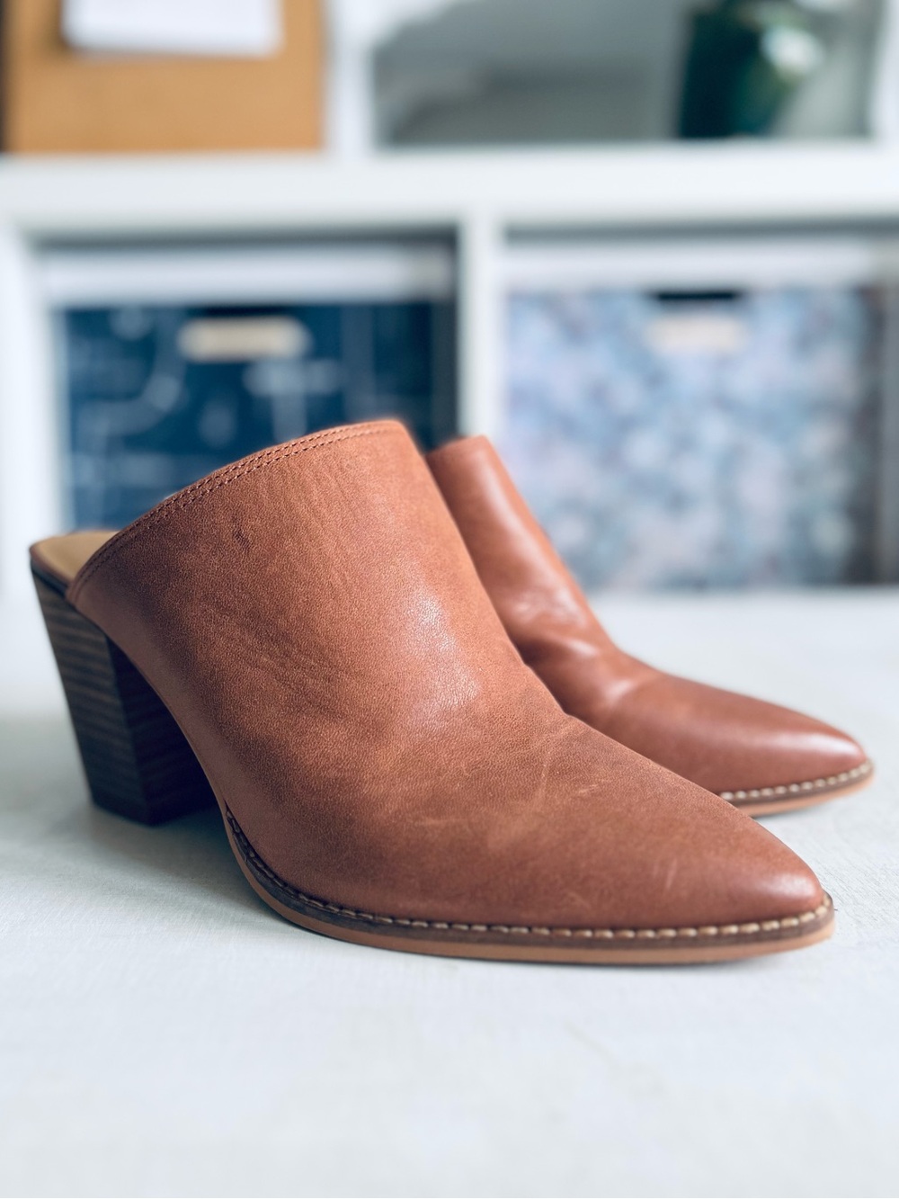 [Lucky Brand] Aronny Soft Leather Western Vibe Stacked Heel Mule Shoe